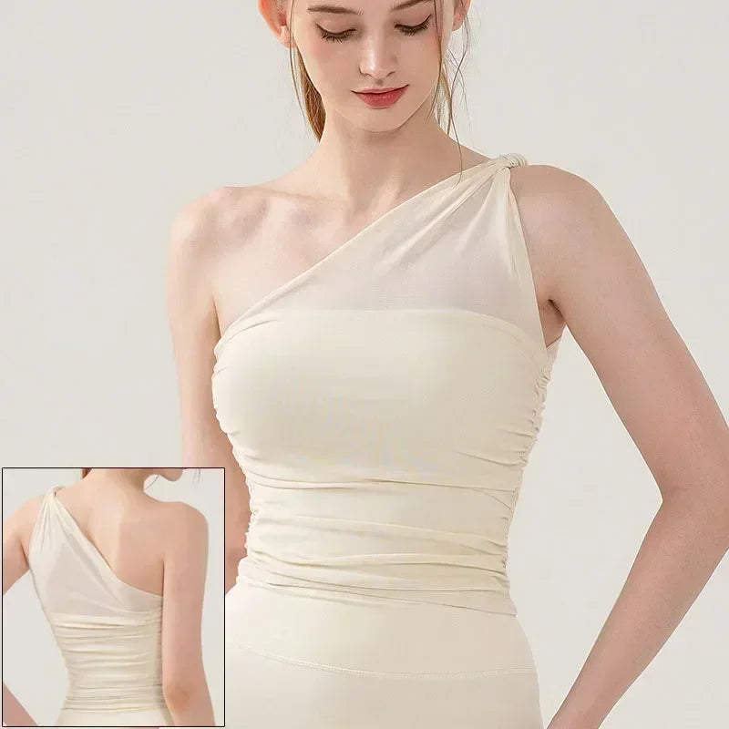 Top Deportivo Mujer One Shoulder – Sujetador Deportivo Sexy, Push Up, Transpirable y Sin Aros