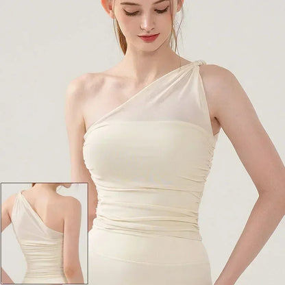 Top Deportivo Mujer One Shoulder – Sujetador Deportivo Sexy, Push Up, Transpirable y Sin Aros
