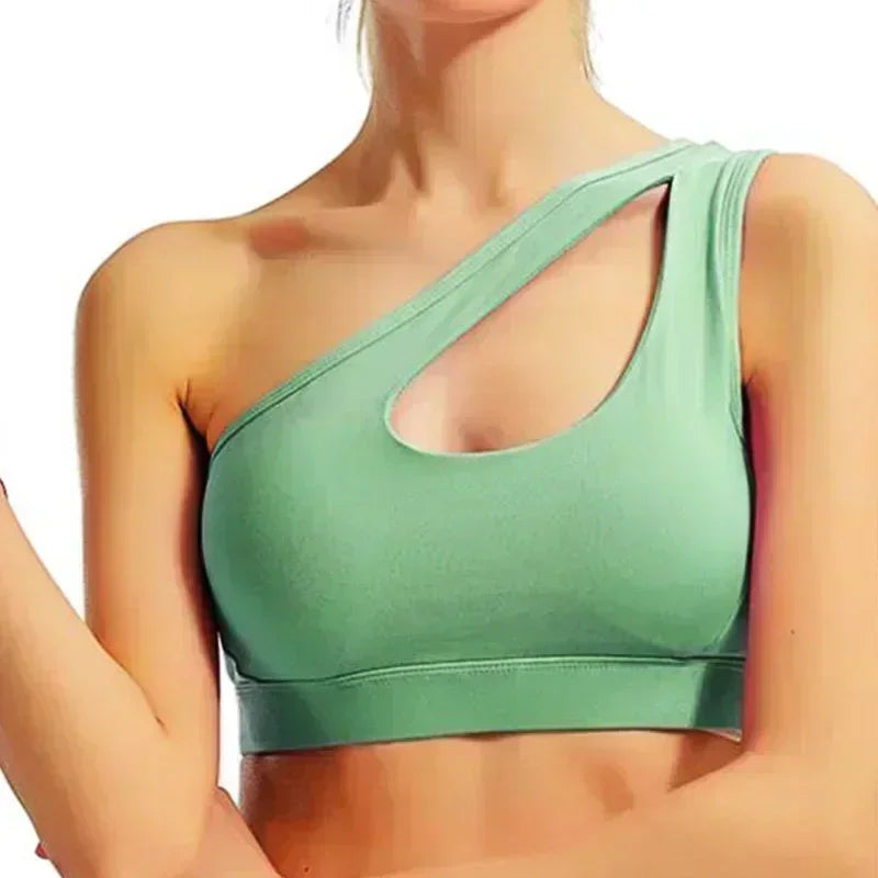 Top Deportivo Mujer One Shoulder – Sujetador Deportivo Sexy, Push Up, Transpirable y Sin Aros
