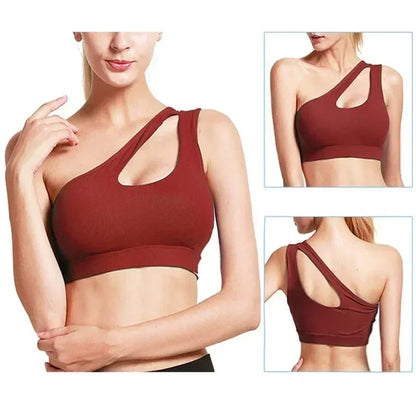 Top Deportivo Mujer One Shoulder – Sujetador Deportivo Sexy, Push Up, Transpirable y Sin Aros