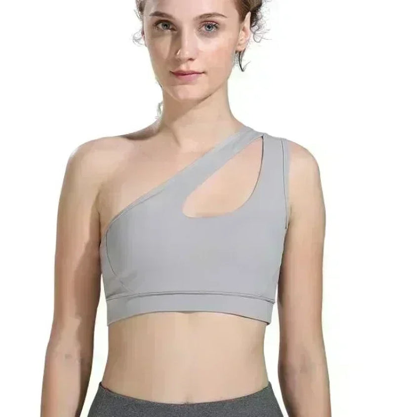 Top Deportivo Mujer One Shoulder – Sujetador Deportivo Sexy, Push Up, Transpirable y Sin Aros