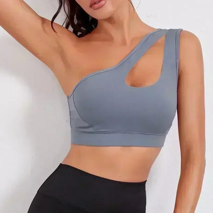 Top Deportivo Mujer One Shoulder – Sujetador Deportivo Sexy, Push Up, Transpirable y Sin Aros