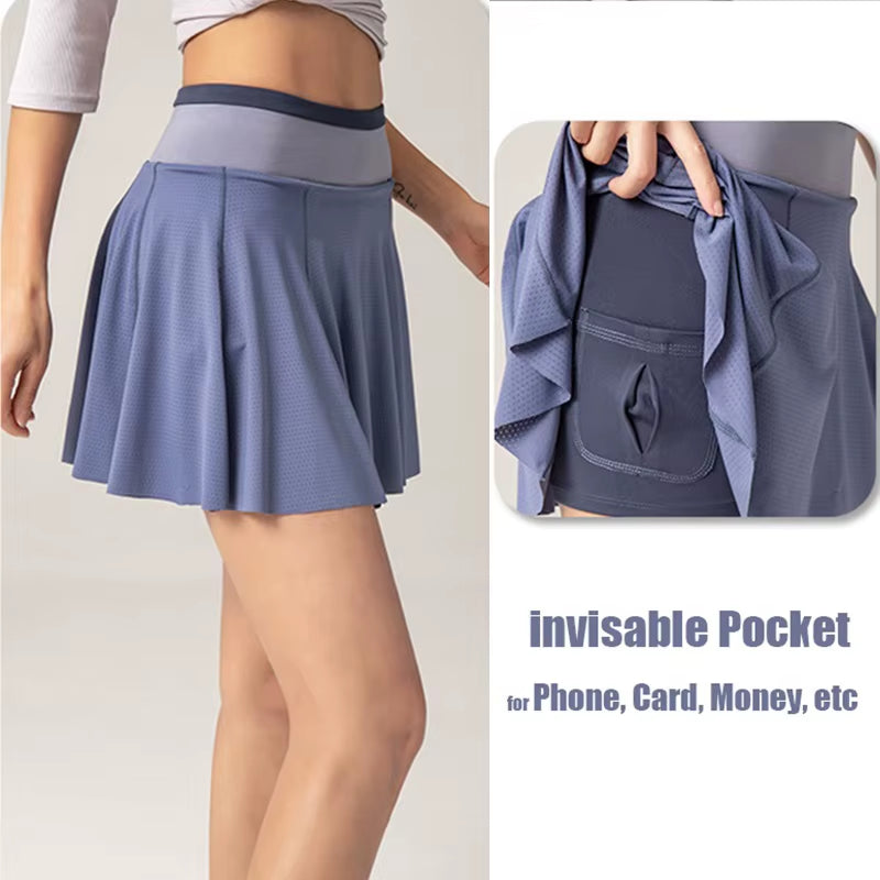 Falda Short Deportivo Mujer – Skort de Cintura Alta con Bolsillo, Secado Rápido para Tenis, Golf y Fitness