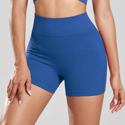 Shorts de Yoga Acanalados Sin Costuras para Mujer | Biker Shorts de Cintura Alta Push Up | Leggings Cortos Deportivos de Entrenamiento y Fitness