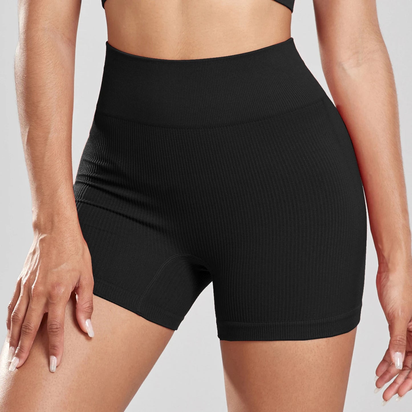 Shorts de Yoga Acanalados Sin Costuras para Mujer | Biker Shorts de Cintura Alta Push Up | Leggings Cortos Deportivos de Entrenamiento y Fitness