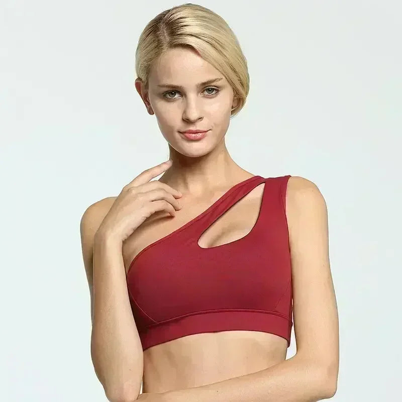 Top Deportivo Mujer One Shoulder – Sujetador Deportivo Sexy, Push Up, Transpirable y Sin Aros